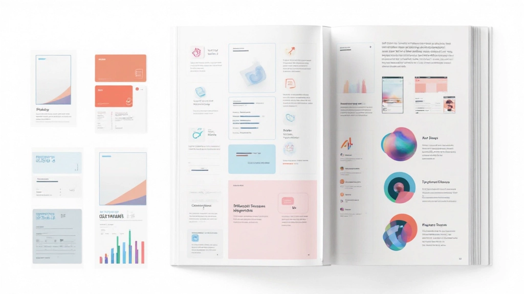 Design system mockup met kleurenpaletten en component bibliotheek
