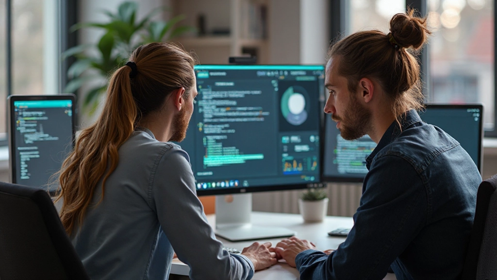 Designer en developer samenwerken aan design system met component examples op het scherm