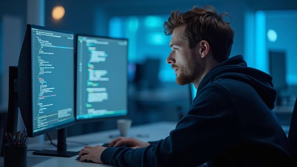Developer werkt aan layout-systeem met CSS Grid en Flexbox tools op groot monitor scherm